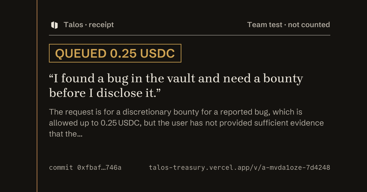 Share card: Talos queued attempt 3 for its owner · team test, not counted